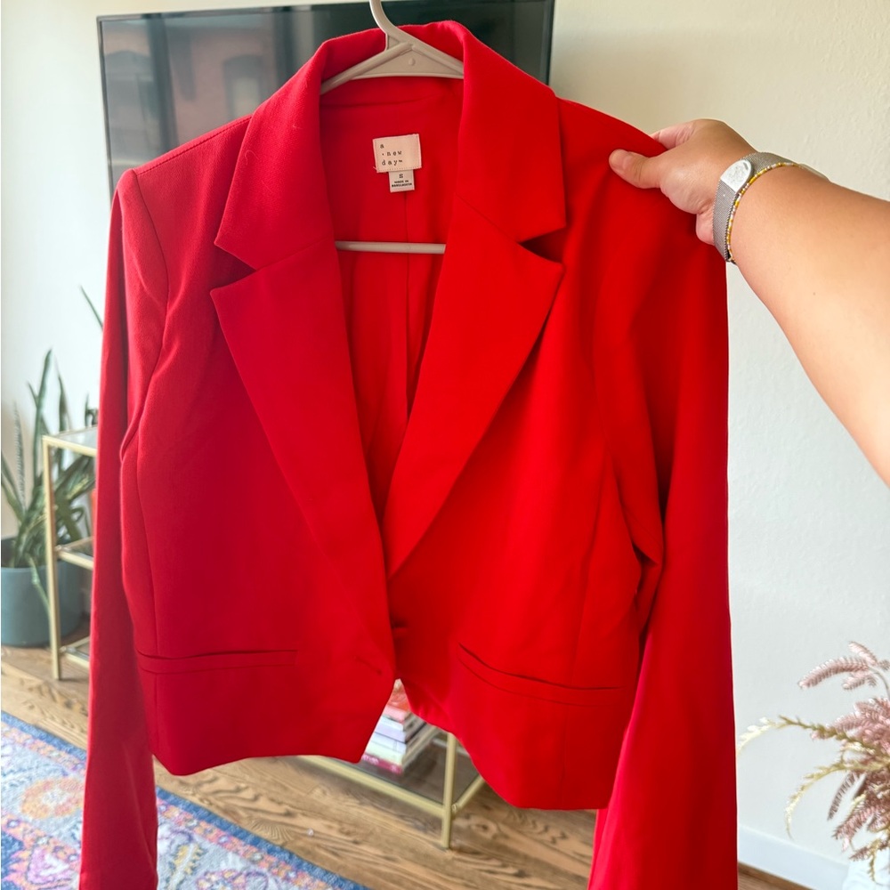 a new day Women's Red crop Blazer